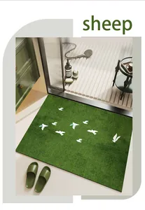Absorbent green diatom mud bathroom mat featuring a cute white bird pattern for anti-slip use