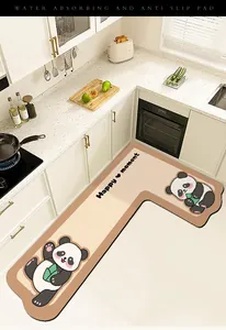 L-shaped absorbent anti-slip kitchen floor mat with cute panda design for corners