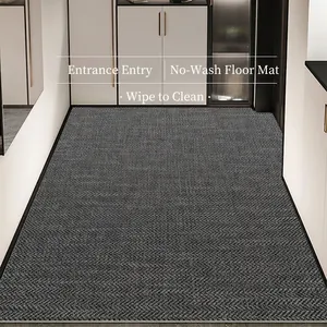 Alfombra de entrada gris moderna con diseño de espiga, cuero antideslizante fácil de limpiar