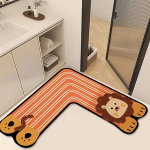 L-Shaped Cartoon Animal Bathroom Mat Diatom Mud Absorbent Non-Slip Corner Floor Mat For Bathroom Kitchen Toilet Door Foot Mat