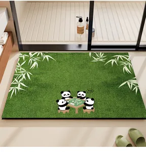 Close-up detail of cute pandas playing mahjong on a green diatomaceous mud mat