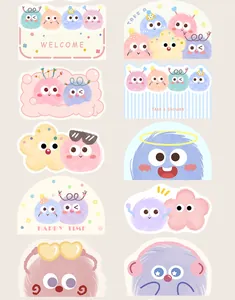 Detailed close-up of multiple cute cartoon furry monster patterns for bathroom mats