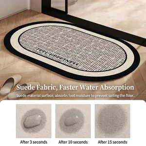 Tappetino da bagno ovale in camoscio assorbente e asciugatura rapida con scritta Feel Happiness