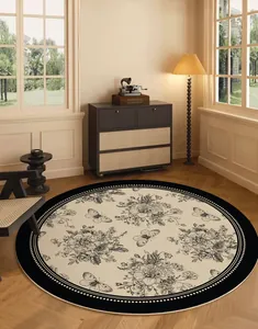 Round vintage French style floral rug with butterfly pattern in a classic living room