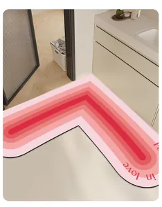L-shaped absorbent leather bathroom floor mat with romantic pink heart gradient design