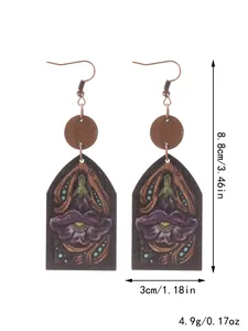 Technical diagram showing 8.8cm length and weight of Western wooden flower earrings