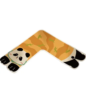 Cute L-shaped cartoon panda bath mat, non-slip diatom mud absorbent floor rug for corners