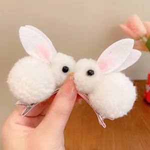 Adorabile coppia di mollette per capelli a forma di coniglio in peluche bianco per bambine