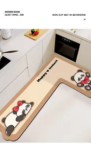 Detail of L-shaped non-slip kitchen mat with cute panda design for corner placement