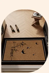 Paillasson vintage en boucles de soie avec motif artistique de bambou et d'hirondelles