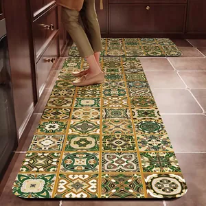 Vintage keukenloperset met geometrische patronen antislip vloermat voor de keuken