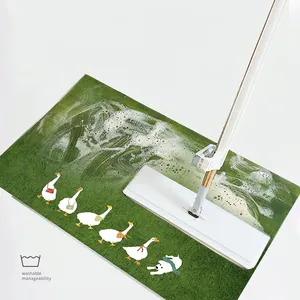Green non-slip bathroom floor mat with cute cartoon duck patterns, highly absorbent