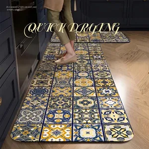 Absorberende antislip keukenmat met een vintage Marokkaans tegelpatroon ontwerp