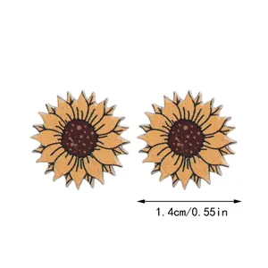 Western style sunflower wooden stud earrings with a minimalist yellow daisy design, 1.4cm