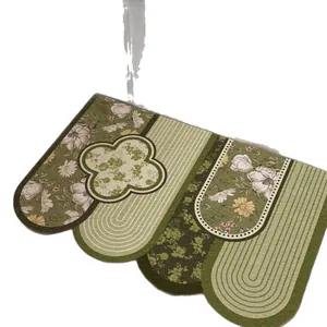 Vintage style floral green entryway doormat with anti-slip wire loop texture design