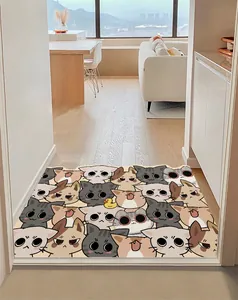 Tappeto d'ingresso in PVC con simpatici gatti a fumetti in un corridoio