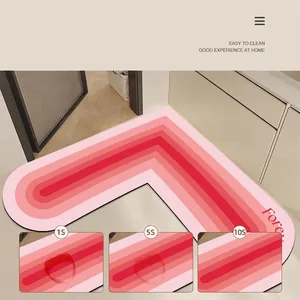 L-shaped absorbent bathroom mat with red gradient design for non-slip kitchen floor use