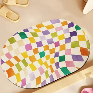 Tappeto da bagno a scacchi colorato dopamina assorbente antiscivolo asciugatura rapida