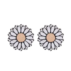 Simple wooden sunflower stud earrings with a minimalist daisy flower pattern design