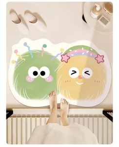 Detailed macro view of cute cartoon characters on an absorbent anti-slip bathroom mat