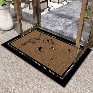 Vintage silk loop entrance mat featuring an elegant Chinese style bird and bamboo design