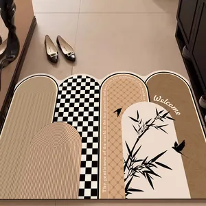 Tappetino d'ingresso in pelle PVC stile metà secolo con motivi ad arco e uccelli