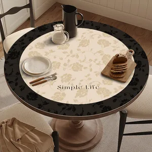 French Vintage Round PVC Leather Placemat Waterproof Oilproof Heat Resistant Floral Table Mat For Dining Room Kitchen Decor