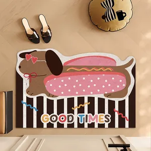 Paillasson d'Entrée Style Américain Dessin Animé Teckel Chien Saucisse Découpable en PVC Boucle de Fil Antidérapant Décoratif pour Entrée de Maison