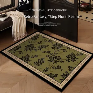 Hochwertige Vintage Grüne Kieselgur-Fußmatte mit Blumenmuster und rutschfester Unterseite