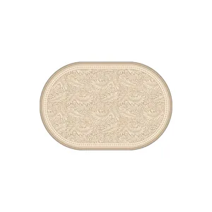 American style absorbent oval bathroom rug featuring a vintage floral foliage pattern