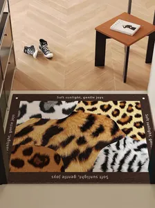 Detailed macro view of the luxury leopard print entry doormat featuring silk loop textures