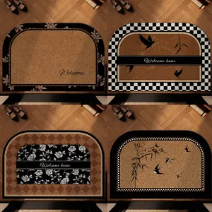 Paillasson d'entrée vintage semi-circulaire antidérapant avec motif Welcome home
