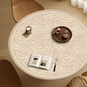 Elegant French style floral round PVC leather tablecloth waterproof and oil-proof mat