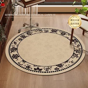 Elegant round French retro floral area rug for living room and bedroom home decor