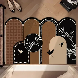 Tappetino d'ingresso in pelle PVC in stile moderno con motivi di bambù e uccelli