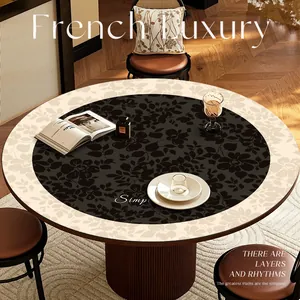 French vintage floral round PVC leather table mat for waterproof dining protection