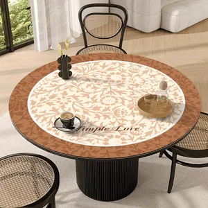 French style round PVC leather table mat with floral pattern and Simple Love text