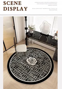 Tapis rond élégant avec motif de rose dans une chambre moderne près d'une coiffeuse chic