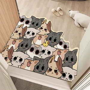 Tappetino d'Ingresso in Stile Crema Nordica con Gatto del Fumetto Impermeabile Antiscivolo in Pelle PU per Ingresso Soggiorno Lavabile