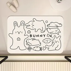 Alfombra de baño absorbente antideslizante con diseño minimalista de dibujos de conejos