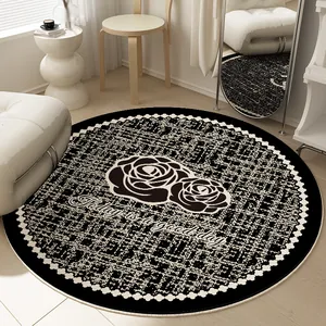 Tapis rond élégant en tweed avec motif de roses et slogan pour le coin coiffeuse de luxe.