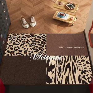 Modern Luxury Leopard Zebra Patchwork Entrance Door Mat PVC Silk Loop Non-slip Washable Welcome Indoor Entryway Floor Mat