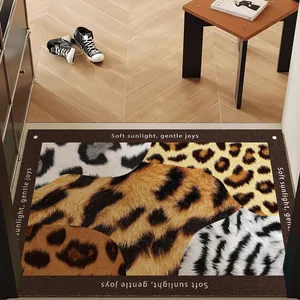 Luxury leopard print entrance mat with non-slip backing for home decor