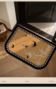 Paillasson d'entrée vintage antidérapant avec motif d'oiseaux et bambous élégants