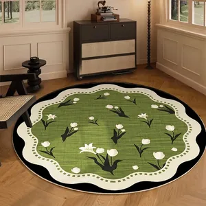 Mid-Century Modern Runder Teppich Vintage Grün Tulpe Floral Schmetterling Rutschfeste Bodenmatte Für Wohnzimmer Schlafzimmer Home Dekor