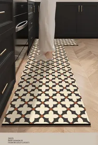 Tappeto da cucina vintage in PVC con motivo floreale geometrico, impermeabile e antiolio