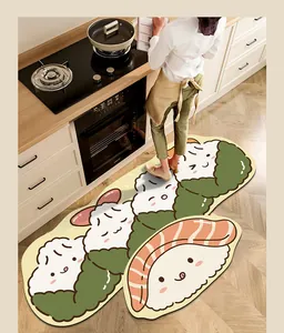 Rutschfeste Küchenmatten-Set aus Leder mit Sushi-Motiv auf hellem Holzboden im Haus