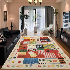 Vibrant Moroccan ethnic style living room rug featuring colorful patchwork and dopamine tones