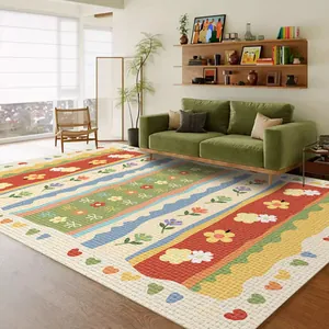 Colorful Moroccan ethnic style area rug with floral patterns for modern living room decor