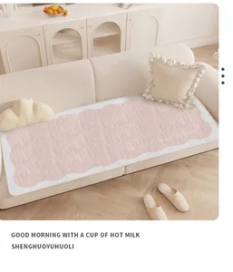Soft cream-style anti-slip sofa cushion with decorative scalloped pink edge for all seasons